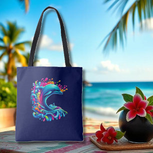 Colourful Dolphin Splash Tote Bag