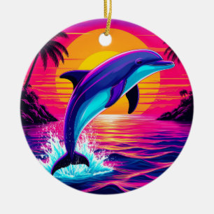 Colourful Dolphin  Vibrant Tropical Sunset Ceramic Ornament