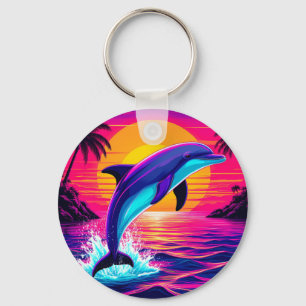 Colourful Dolphin Vibrant Tropical Sunset Keychain