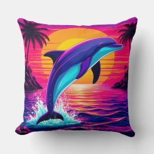 Colourful Dolphin Vibrant Tropical Sunset Throw Pillow
