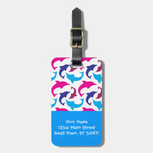 Colourful Dolphins Pattern Hot Pink Teal Blue Luggage Tag