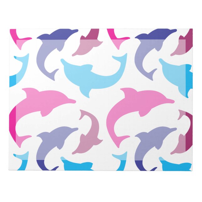 Colourful Dolphins Pattern Hot Pink Teal Blue Notepad (Front)