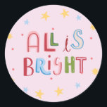 Colourful Doodle All is Bright Christmas Card Classic Round Sticker<br><div class="desc">Brighten up the season with our vibrant and playful Doodle Holiday Collection, featuring a lively mix of holiday cards, gift tags, and unique gifts. Each item in this collection showcases colourful, hand-drawn designs full of festive cheer, perfect for spreading joy to friends and family. Whether you're sending out whimsical holiday...</div>