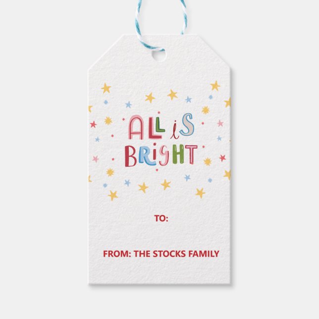 Colourful Doodle All is Bright Christmas Gift Tag (Front)