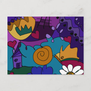 Colourful Doodle Art Fun Unique Postcard