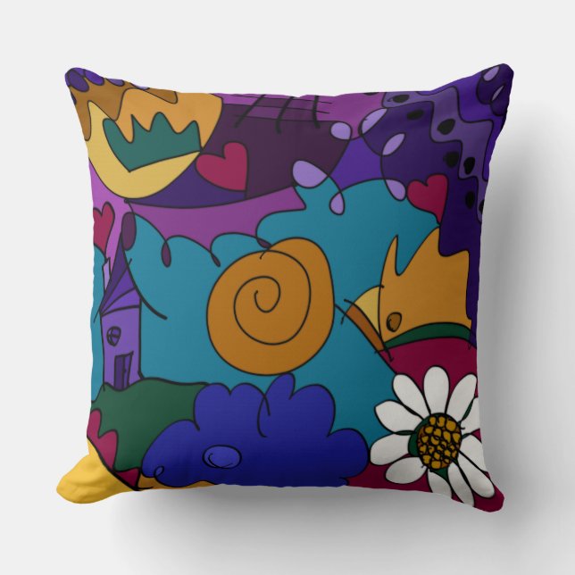 Colourful Doodle Art Throw Pillow (Front)