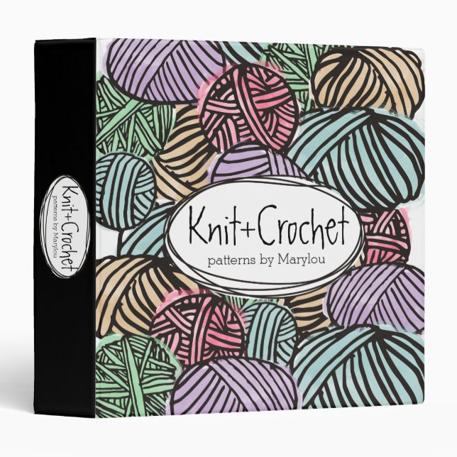 Colourful doodle balls of yarn knitting crochet binder (Front/Spine)