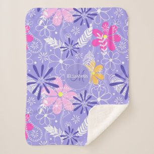 colourful doodle floral boho feathers paislies sherpa blanket