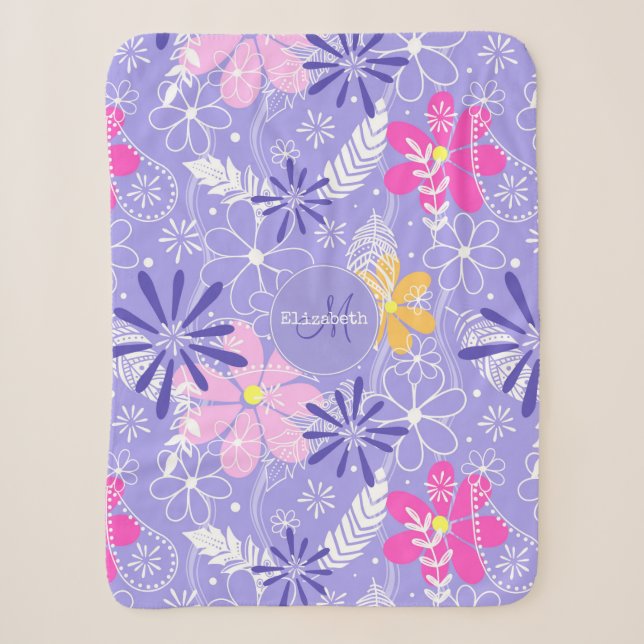 colourful doodle floral boho feathers paislies sherpa blanket (Front)