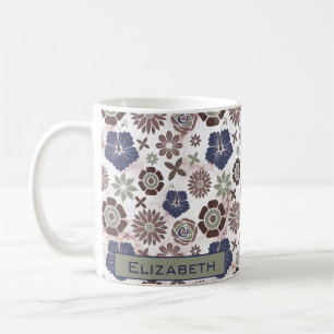 Colourful doodle floral pattern personalized name coffee mug