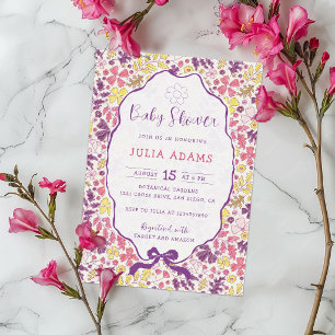 Colourful Doodle Flower Pencil Sketch Baby Shower Invitation