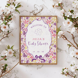 Colourful Doodle Flower Pencil Sketch Baby Shower Poster