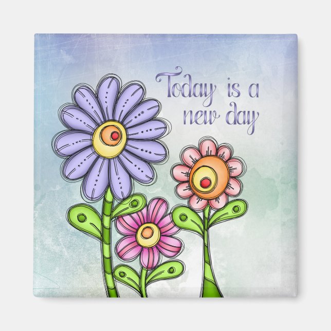Colourful Doodle Flower Trio Magnet (Front)
