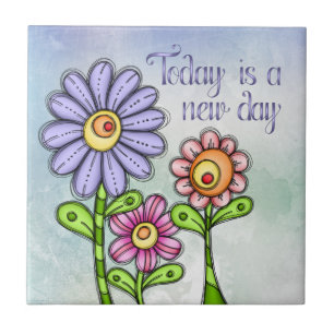 Colourful Doodle Flower Trio Tile