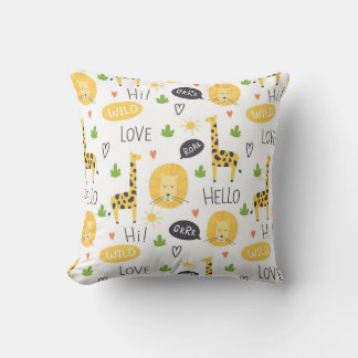 Colourful Doodle Giraffes And Words Throw Pillow