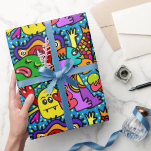 Colourful Doodle Monsters All Occasion Gift Wrapping Paper
