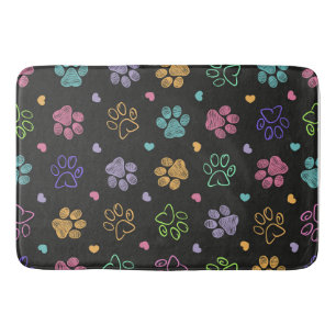 Colourful doodle paw prints bath mat
