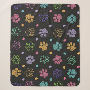 Colourful doodle paw prints sherpa blanket