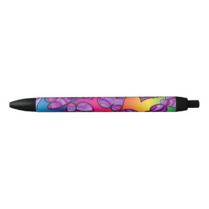 Colourful Doodle Rainbow Hearts Pattern Black Ink Pen