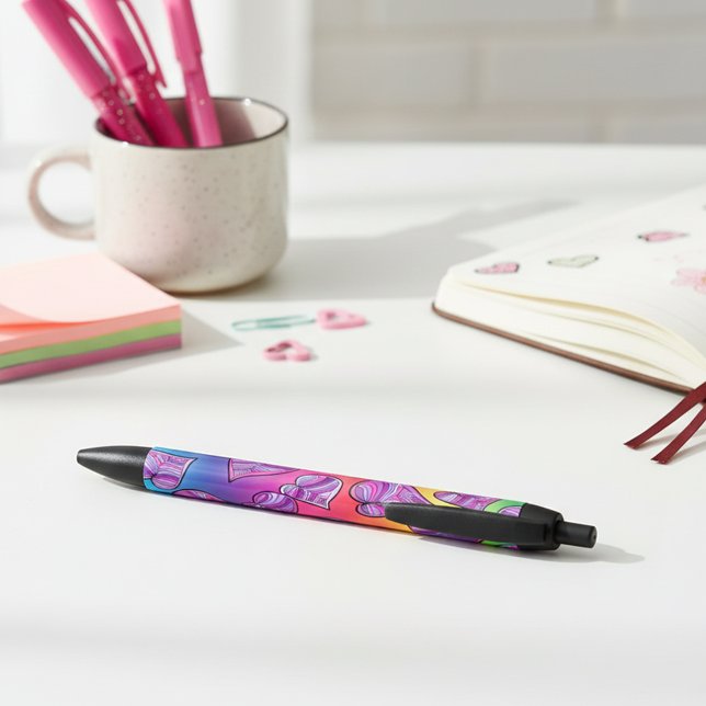 Colourful Doodle Rainbow Hearts Pattern Black Ink Pen (Creator Uploaded)