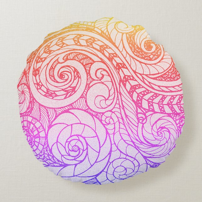 Colourful Doodle Round Pillow (Back)