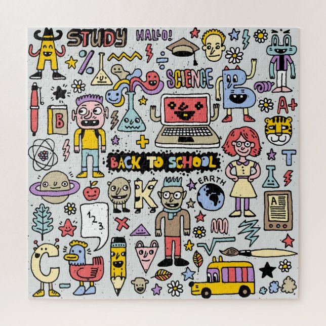 Colourful Doodle School Vintage Set Jigsaw Puzzle (Vertical)