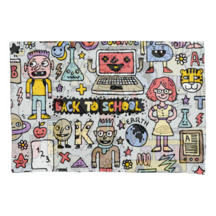 Colourful Doodle School Vintage Set Pillowcase
