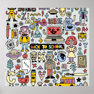 Colourful Doodle School Vintage Set Poster