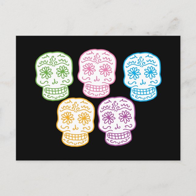 Colourful Doodle Skulls Postcard (Front)