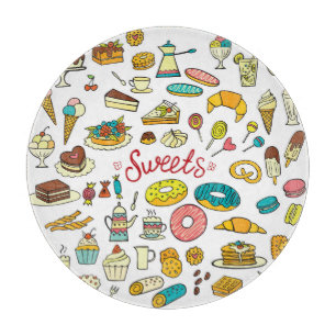 Colourful doodle sweets: dessert design cutting board