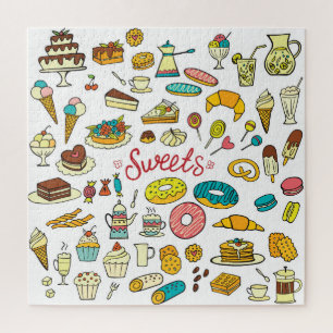 Colourful doodle sweets: dessert design jigsaw puzzle