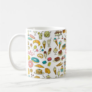 Colourful doodle sweets food on white. Vintage ill Coffee Mug