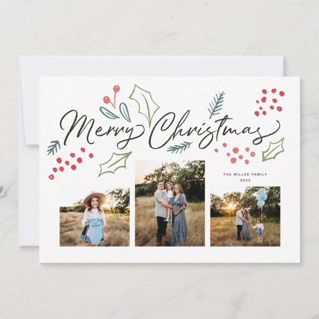 Colourful Doodles Merry Christmas Multi-Photo Holiday Card (Front)