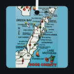 Colourful Door County Wisconsin Metal Ornament<br><div class="desc">Wonderful,  colourful,  vintage Door County  Wisconsin map repurposed!. "Green Bay and Lake Michigan surround this peninsula.  You can move the map about on the back to show a specific area of the county.</div>