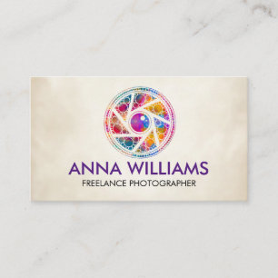 Colourful Dot Art Camera Shutter Business Card