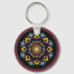 Colourful Dot Art Mandala Sacred Geometry Boho Keychain