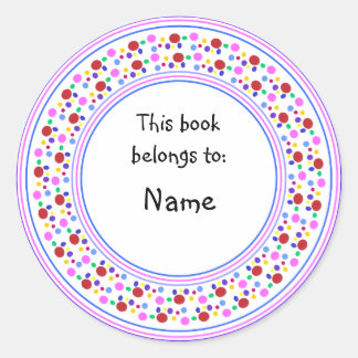 Colourful dot design bookplate classic round sticker