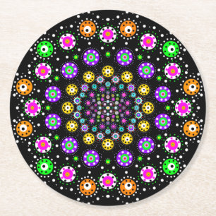 Colourful Dot Mandala   Round Paper Coaster