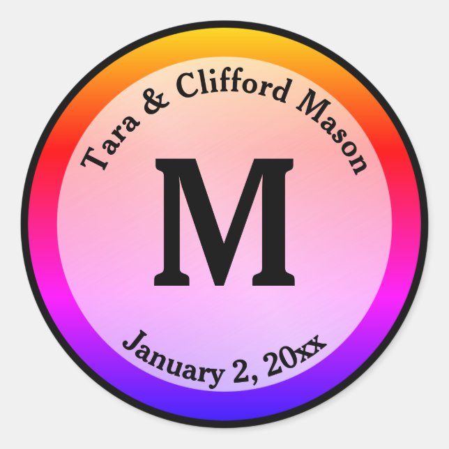  Colourful Dot Monogram Personalized Wedding  Classic Round Sticker (Front)