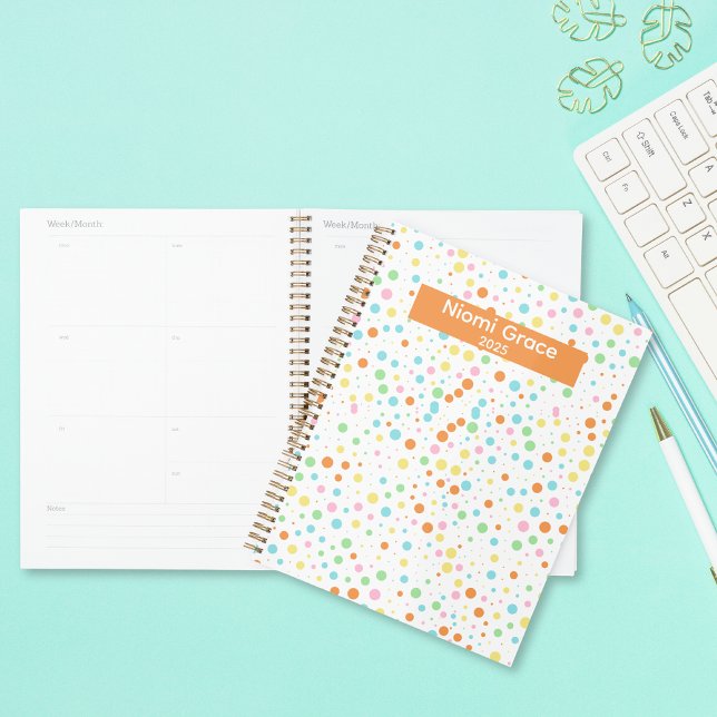 Colourful Dot Pattern Personalized School Organize Planner (Bright Colors Confetti Dots Back to School Personalized Planner)