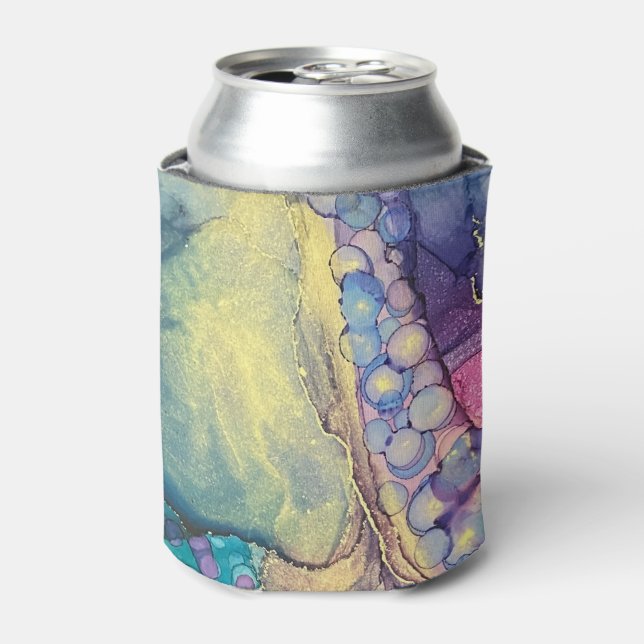 Colourful Dots Alcohol Ink Liquid Abstract Art 1 Can Cooler (Can Front)
