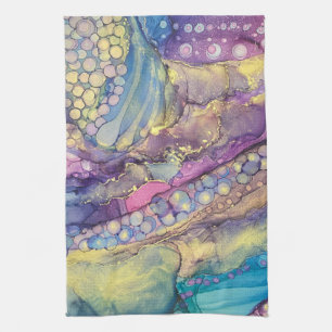 Colourful Dots Alcohol Ink Liquid Abstract Art 1 Kitchen Towel