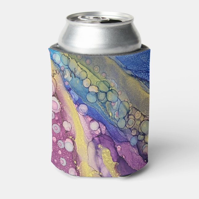 Colourful Dots Alcohol Ink Liquid Abstract Art 2 Can Cooler (Can Back)