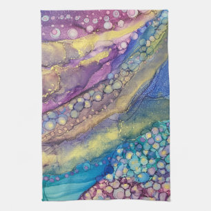Colourful Dots Alcohol Ink Liquid Abstract Art 2 Kitchen Towel