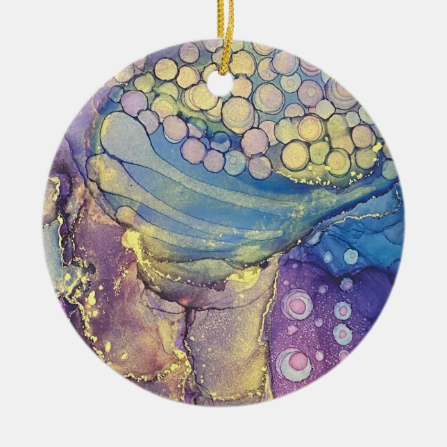 Colourful Dots Alcohol Ink Liquid Abstract Art 3 Ceramic Ornament (Front)