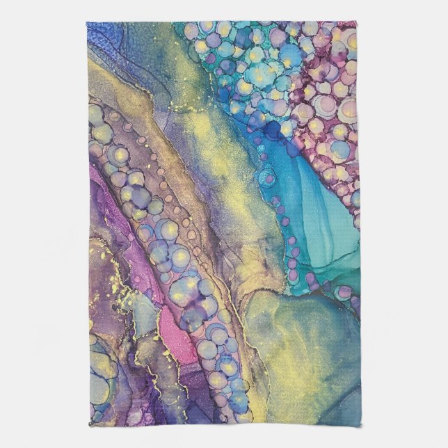 Colourful Dots Alcohol Ink Liquid Abstract Art 3 Kitchen Towel (Vertical)