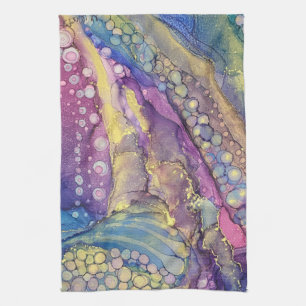 Colourful Dots Alcohol Ink Liquid Abstract Art 4 Kitchen Towel