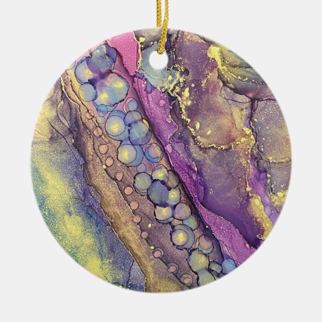 Colourful Dots Alcohol Ink Liquid Abstract Art 6 Ceramic Ornament (Front)