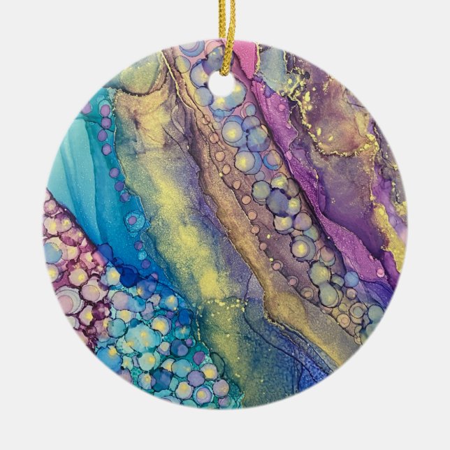 Colourful Dots Alcohol Ink Liquid Abstract Art 8 Ceramic Ornament (Front)