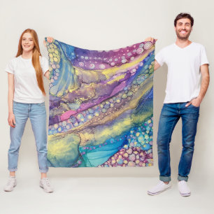 Colourful Dots Alcohol Ink Liquid Abstract Art Fleece Blanket